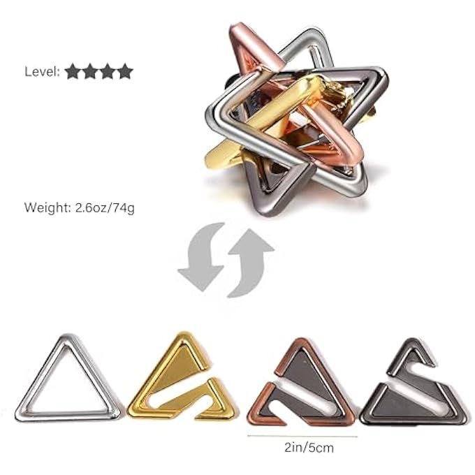 3D METAL BRAIN TEASERS PUZZLE SET - CHALLENGING INTERLOCKING DISENTANGLEMENT PUZZLES FOR ADULTS, IQ & LOGIC MIND GAMES, EDUCATIONAL BRAIN TRAINING TOYS, STRESS RELIEF GIFT BUNDLE (5 PIECES) - Image 2